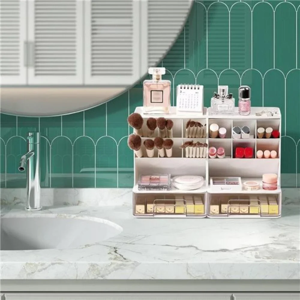 Acrylic makeup organizer brush holder drawer storage for vanity countertop
